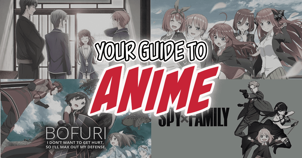 Your Guide To Anime with images of four popular anime shows in the background