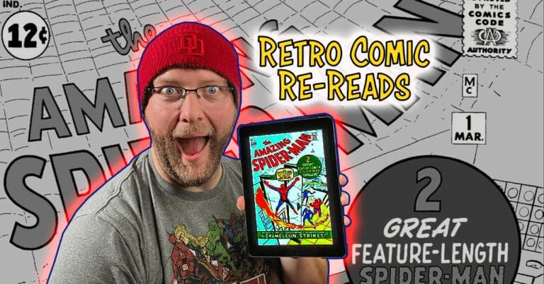 a man holding a tablet with the Amazing Spider-man comic