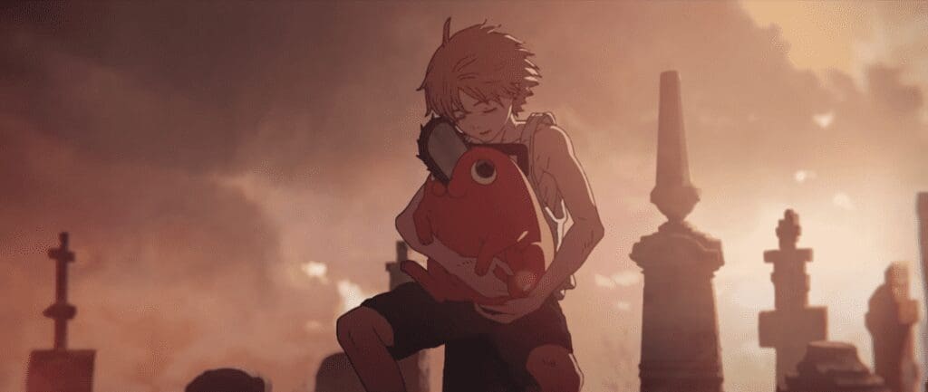 Young Denji holding Pochika