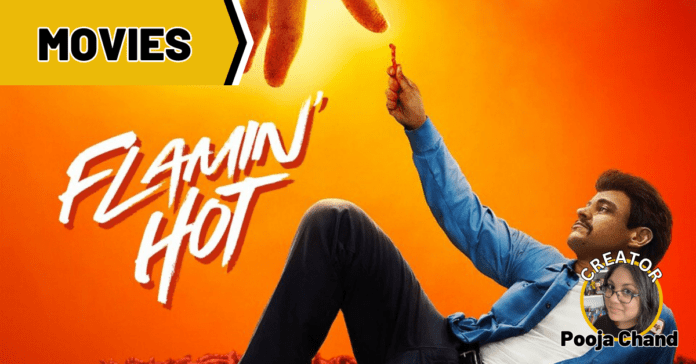 Flamin Hot Poster With a Man in Orange Theme