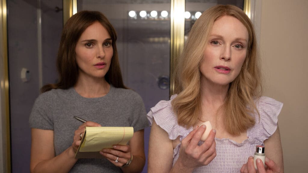 From left to right, Natalie Portman and Julianne Moore as Elizabeth Berry and Gracie Atherton-Yoo in Netflix's "May December".