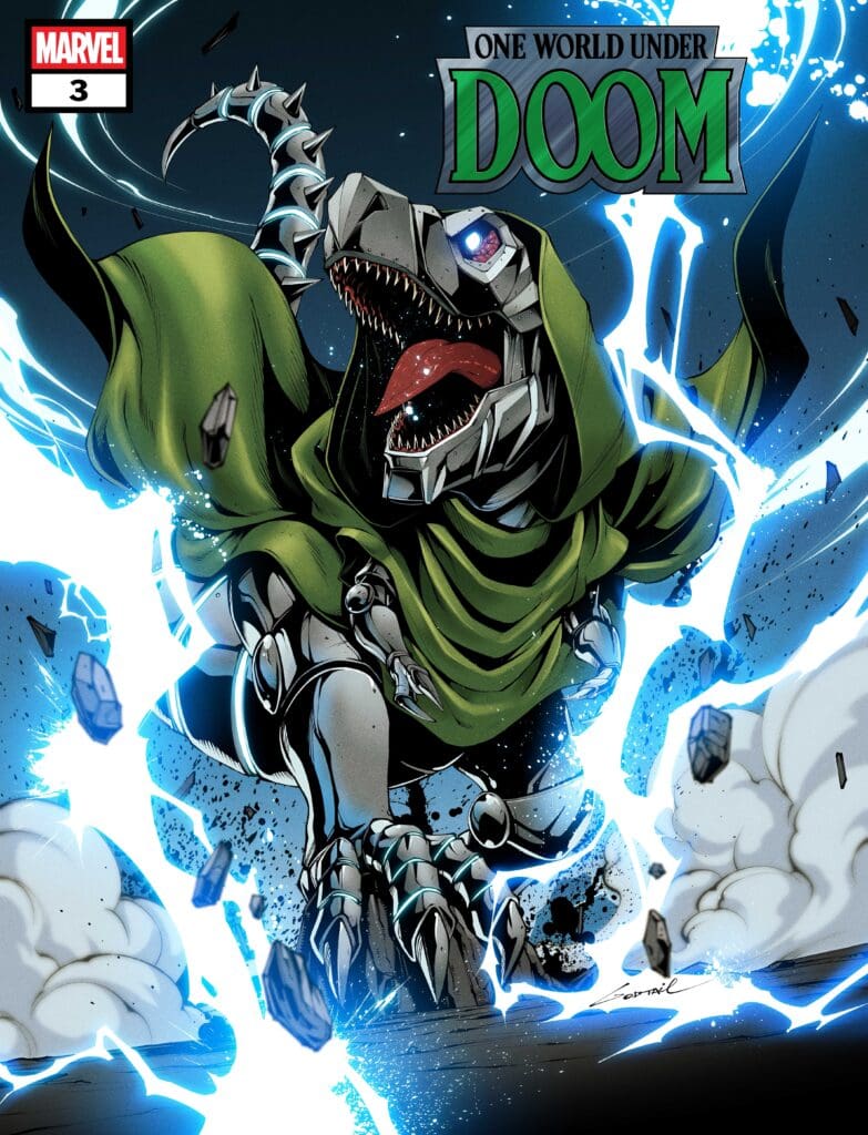 Doctor Doom’s Dinosaur Roars Back in New Variant Covers