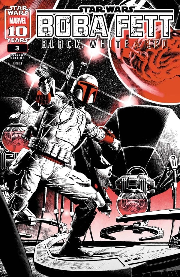 STAR WARS: Boba Fett - Black, White & Red #3 Variant Cover. Image by Marvel Comics.