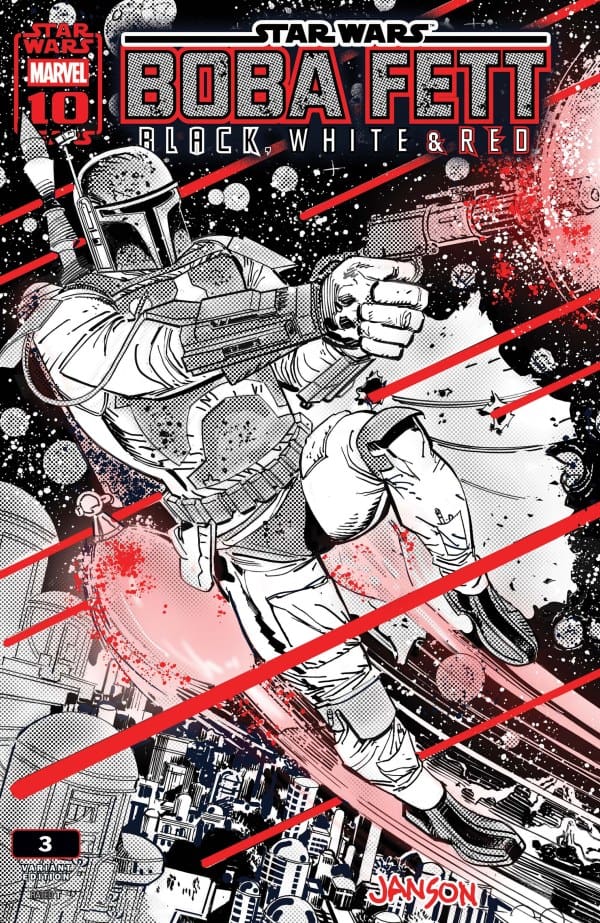STAR WARS: Boba Fett - Black, White & Red #3 Variant Cover. Image by Marvel Comics.