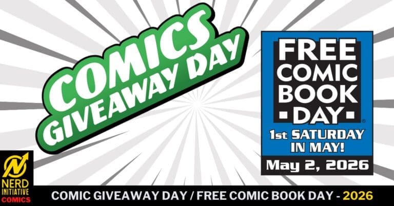 Banner promoting Free Comic Book Day on May 2, 2016, with 'Comic Giveaway Day' text and Nerd Initiative Comics logo.
