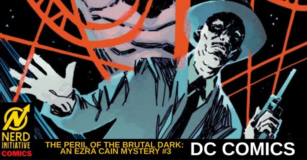 Comic book cover showing a man in a fedora holding a radio, set against red geometric lines with a noir vibe. DC Comics title at bottom.