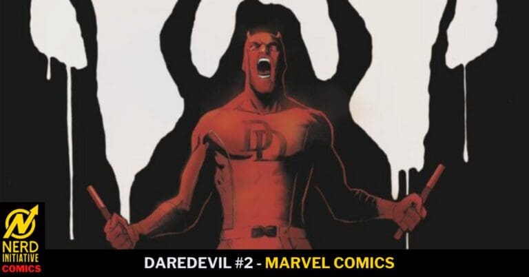 Daredevil in his red costume screams with batons drawn, set against a stark black-and-white background; Marvel Comics cover art for Daredevil #2.