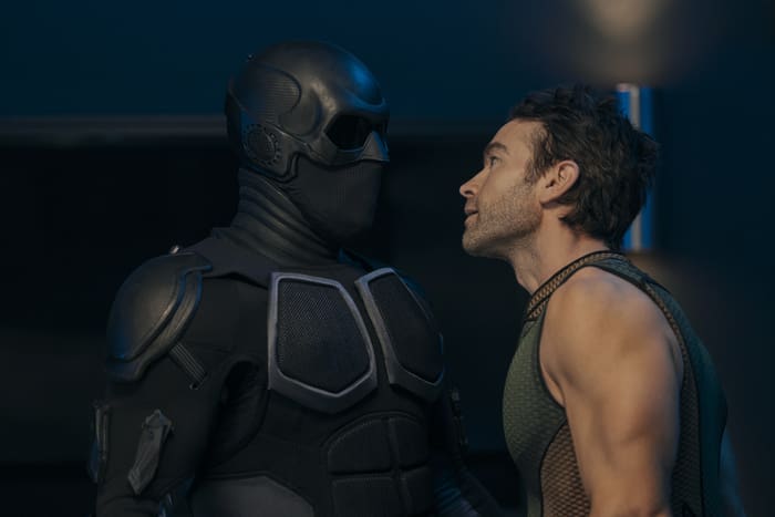 Nathan Mitchell (Black Noir), & Chace Crawford (The Deep) in THE BOYS Season 5 on Prime Video. 
