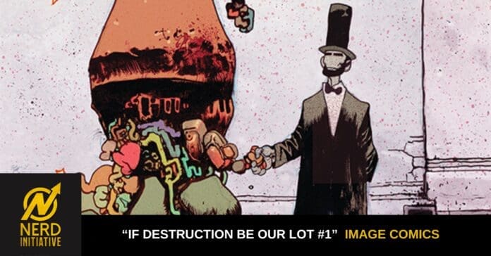 Comic cover: a man in a tuxedo and top hat shakes hands with a colorful tangled creature, with a Nerd Initiative banner visible at the bottom.