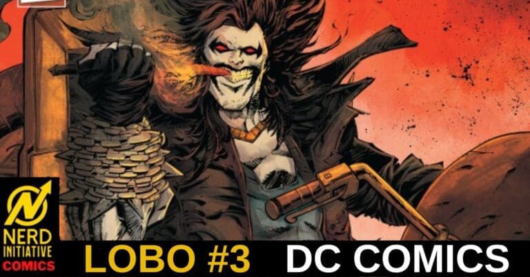 Comic cover for LOBO #3 (DC Comics): undead-looking figure with red eyes breathing fire, stacks of coins on one arm, dark red sky, and the LOBO #3 DC COMICS banner at the bottom.