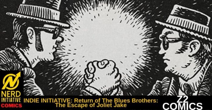 Black-and-white comic cover: two men in fedoras shake hands in a woodcut style, with Nerd Initiative and Z2 Comics branding and the title text below.