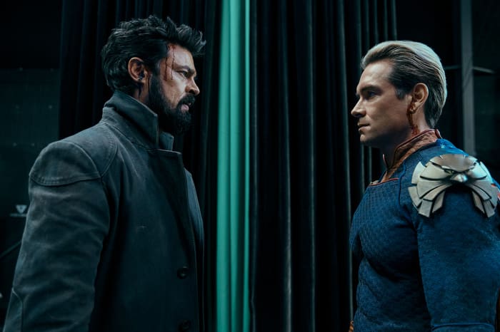 Karl Urban (Billy Butcher), Antony Starr (Homelander) in season 3 of THE BOYS. Photo Credit: Courtesy of Amazon Studios Copyright: Amazon Studios