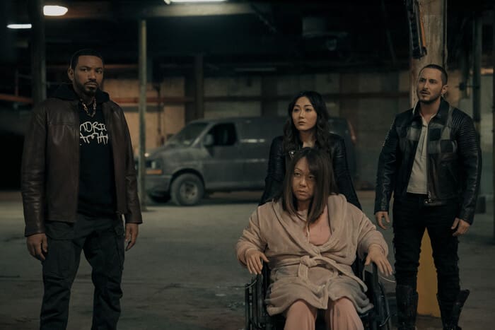 Laz Alonso (Mother's Milk), Karen Fukuhara (Kimiko), Tomer Capone (Frenchie) Photo Credit: Jasper Savage/Prime
Copyright: © Amazon Content Services LLC in THE BOYS