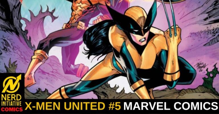 Comic book cover showing a clawed X‑Men hero in a dynamic crouch with bold colors and a banner reading X‑MEN UNITED #5 MARVEL COMICS with a Nerd Initiative logo on the lower left.