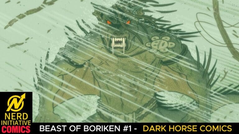Beast-like monster snarling with orange eyes; cover for Beast of Boriken #1 from Dark Horse Comics, with Nerd Initiative Comics logo in corner.