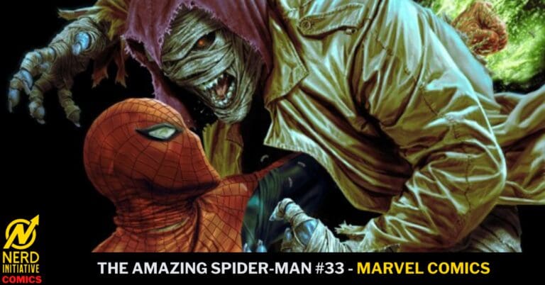 Comic book cover thumbnail: Spider-Man confronts a monstrous mummy creature; Nerd Initiative Comics logo in bottom-left; title reads 'The Amazing Spider-Man #33 - Marvel Comics'