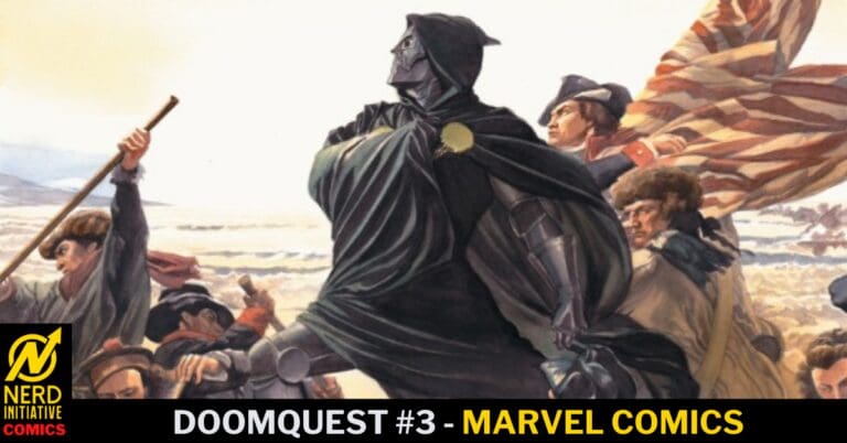 Comic book cover art: Doctor Doom leading a charge in armor and cape, surrounded by soldiers on a snowy battlefield.