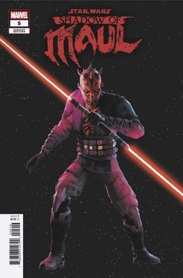 Star Wars comic cover showing Darth Maul with a red double-bladed lightsaber against a starry background.