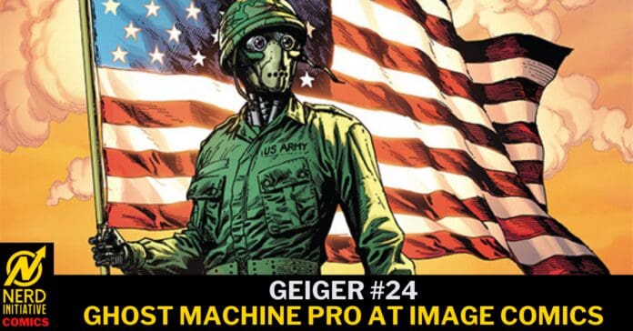 Comic book cover: green-armored robot in U.S. Army uniform stands before an American flag.