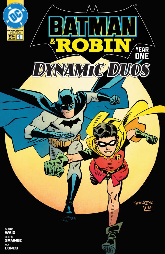 Cover of Batman and Robin: Dynamic Duos featuring Batman and Robin running forward with a yellow backdrop behind a bold title.