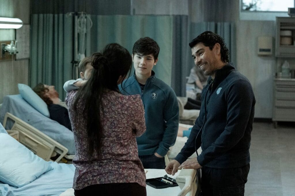 Logan Kim as Hershel & Raul Castillo as Luis in The Walking Dead: Dead City. Image courtesy of Robert Clark/AMC.
