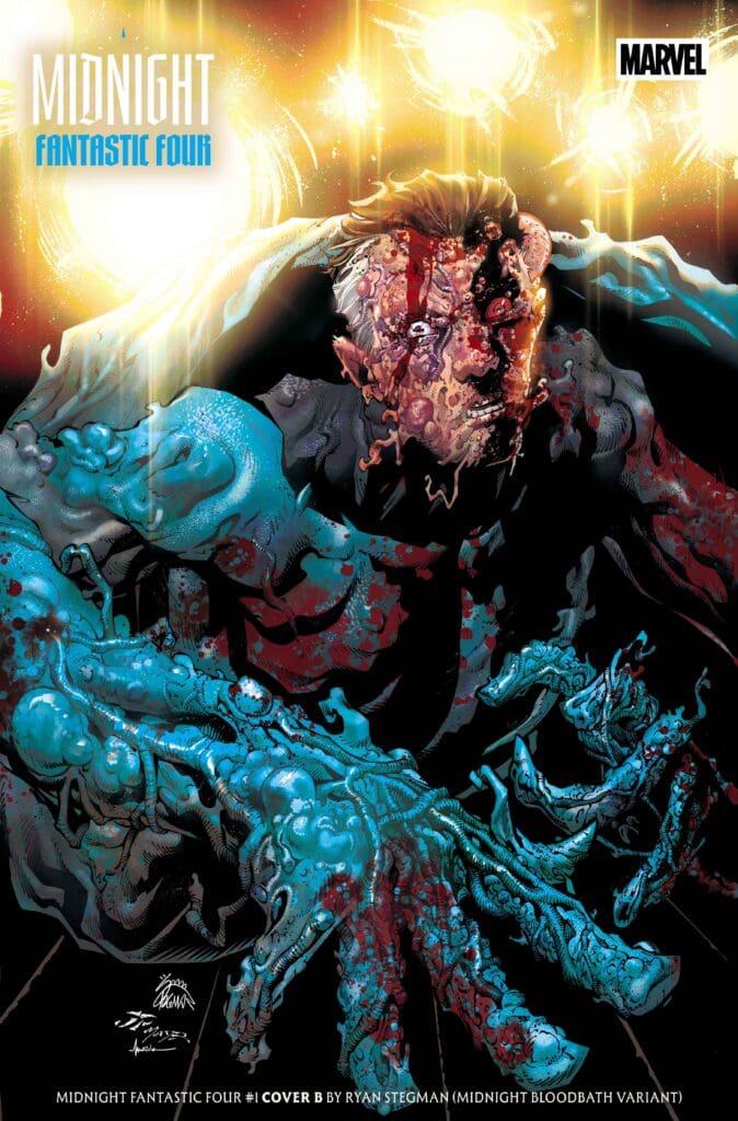 Reed Richards bloody with boils all over his body.